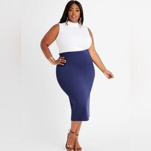 Power Ponte Midi Pencil Skirt